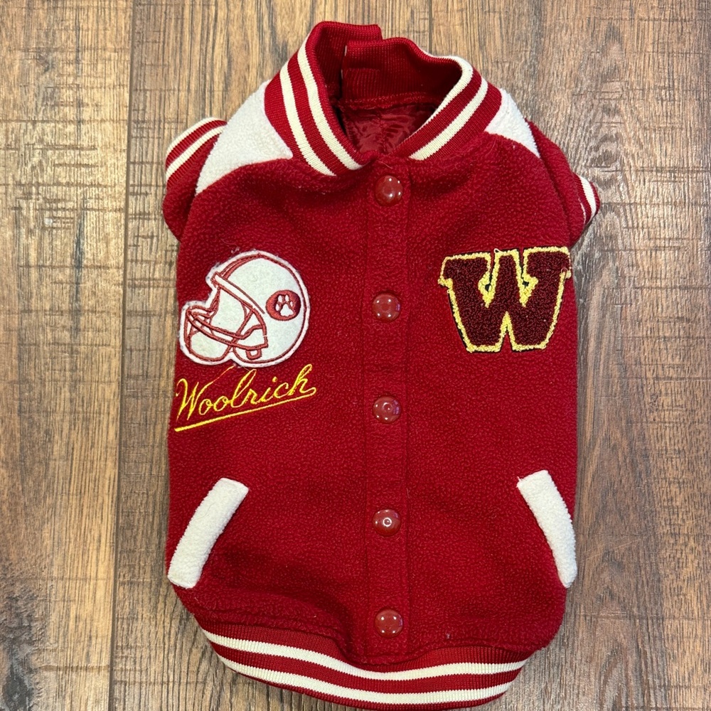 Woolrich Dog Jacket Sweater Red Button Down Shirt with White Accents Varsity